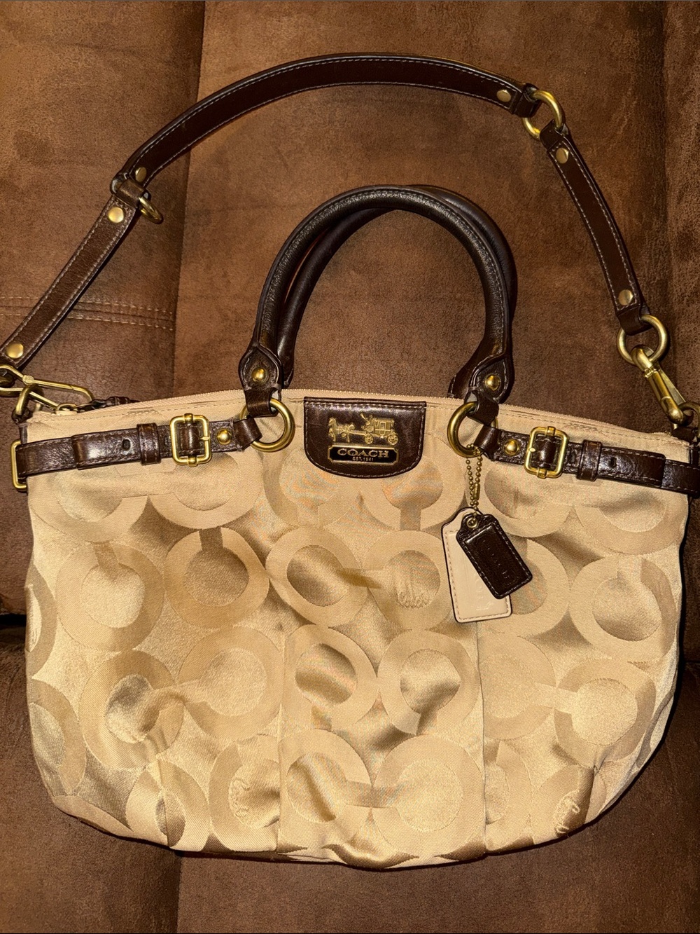 Coach Madison Optical Art Satchel Large Lindsey Shoulder Purse 18650 Khaki